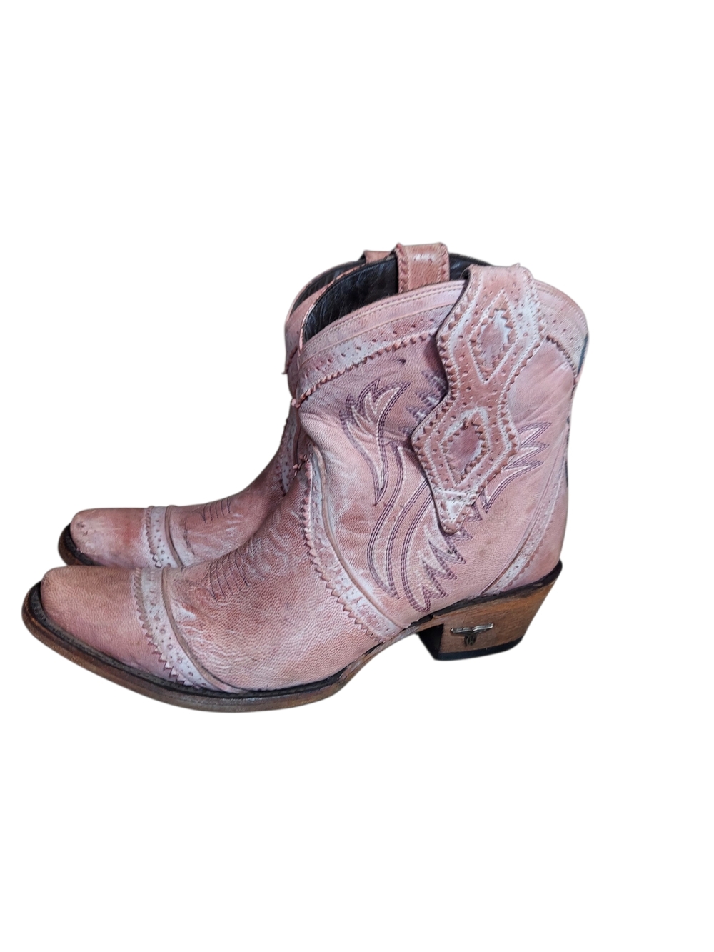 Lane Pink Distressed Western Booties Snip Toe Cowgirl Boots Leather 6.5 - Picture 13 of 13